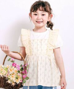 SLAP SLIP / スラップ スリップ Tシャツ | 肩フリル花柄レースドッキング半袖Tシャツ(80~130cm)