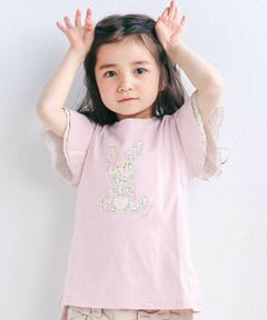 SLAP SLIP / スラップ スリップ Tシャツ | ウサギパッチ袖ハナガラ半袖Tシャツ(80~130cm)