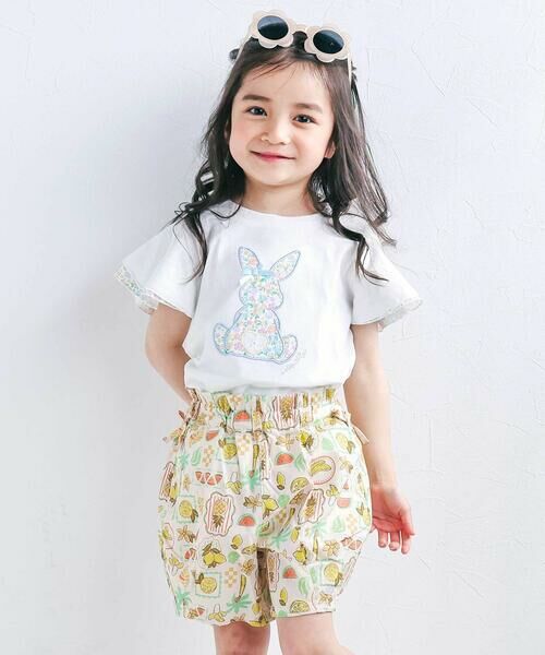 SLAP SLIP / スラップ スリップ Tシャツ | ウサギパッチ袖ハナガラ半袖Tシャツ(80~130cm) | 詳細2