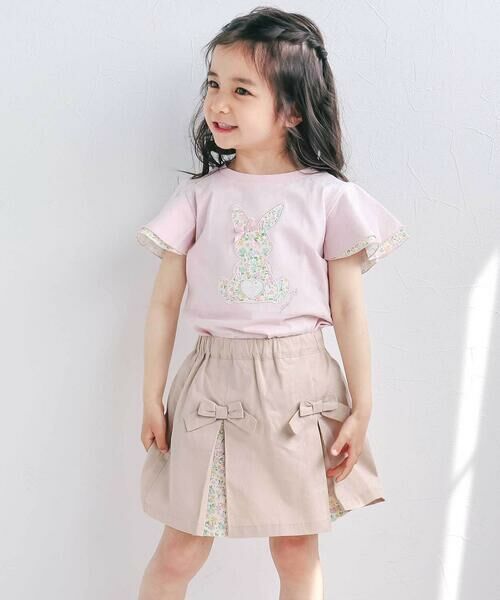 SLAP SLIP / スラップ スリップ Tシャツ | ウサギパッチ袖ハナガラ半袖Tシャツ(80~130cm) | 詳細8