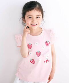 SLAP SLIP / スラップ スリップ Tシャツ | 肩フリルイチゴウサギパッチ半袖Tシャツ(80~130cm)