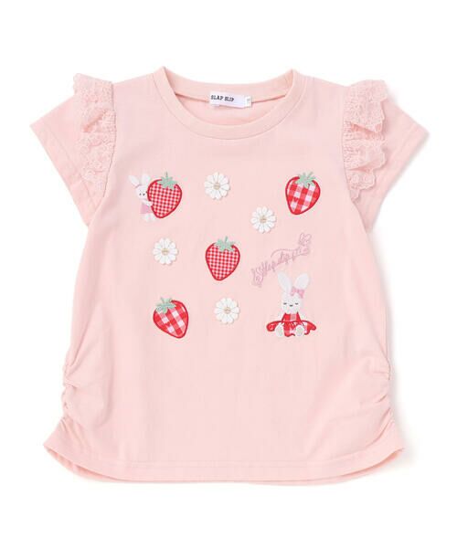 SLAP SLIP / スラップ スリップ Tシャツ | 肩フリルイチゴウサギパッチ半袖Tシャツ(80~130cm) | 詳細5