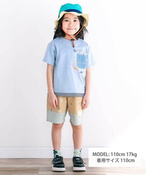 SLAP SLIP / スラップ スリップ Tシャツ | デニムポケット付き電車恐竜刺しゅうレイヤード半袖Tシャツ(80~130cm) | 詳細1