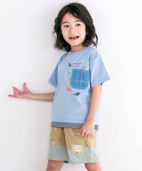 SLAP SLIP / スラップ スリップ Tシャツ | デニムポケット付き電車恐竜刺しゅうレイヤード半袖Tシャツ(80~130cm) | 詳細3