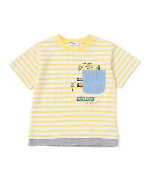 SLAP SLIP / スラップ スリップ Tシャツ | デニムポケット付き電車恐竜刺しゅうレイヤード半袖Tシャツ(80~130cm)（イエロー系）