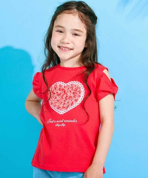 SLAP SLIP / スラップ スリップ Tシャツ | 【接触冷感】肩開きリボン袖ポシェット半袖Tシャツ(80~130cm)（レッド）