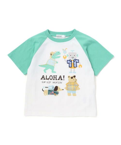 SLAP SLIP / スラップ スリップ Tシャツ | 【接触冷感】モチーフ刺しゅうラグラン半袖Tシャツ(80~130cm)（グリーン）
