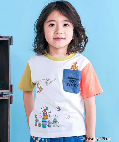 SLAP SLIP / スラップ スリップ Tシャツ | 【トイ・ストーリー(Toy Story)コレクション】キャラクタープリントバイカラー半袖Tシャツ(80~130cm)（ホワイト）