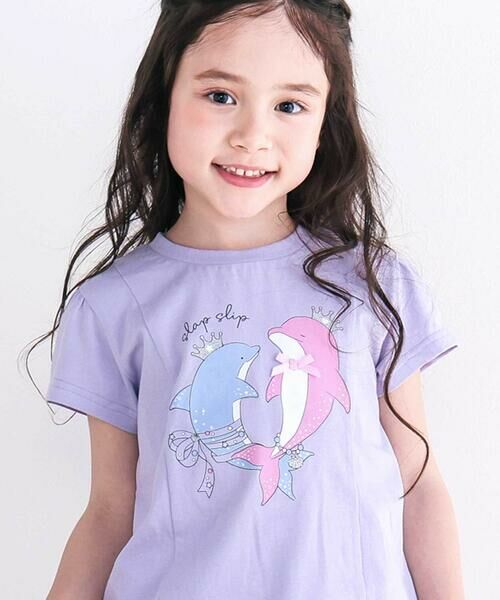 SLAP SLIP / スラップ スリップ Tシャツ | 【スララク/吸汗速乾/接触冷感/オーガニックコットン】ときめき女の子半袖Tシャツ(80~130cm)(パープル×イルカダンス×Aライン)