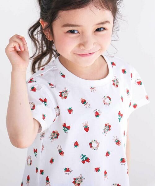 SLAP SLIP / スラップ スリップ Tシャツ | 【スララク/吸汗速乾/接触冷感/オーガニックコットン】ときめき女の子半袖Tシャツ(80~130cm)(ホワイト×花といちご総柄)