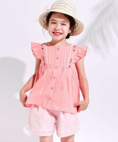 SLAP SLIP / スラップ スリップ その他トップス | 肩フリルチュニック+チェック柄ショートパンツセットアップ(90~130cm)