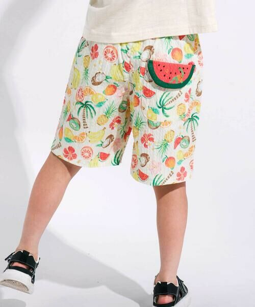 SLAP SLIP / スラップ スリップ ショート・ハーフ・半端丈パンツ | 【お揃い】トロピカル総柄ショートパンツ(80~130cm)（オフホワイト系）