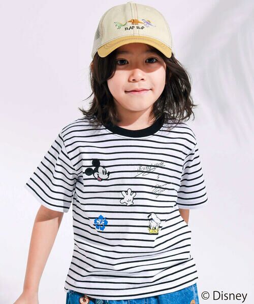 SLAP SLIP / スラップ スリップ Tシャツ | 【ディズニーコレクション】キャラクター刺しゅうボーダー半袖Tシャツ(80~130cm)（ブラック系）