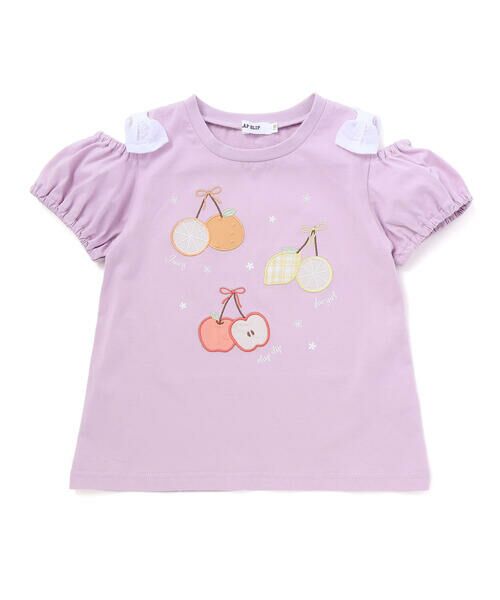 SLAP SLIP / スラップ スリップ Tシャツ | 【接触冷感】肩開きフルーツパッチ半袖Tシャツ(80~130cm)（パープル）
