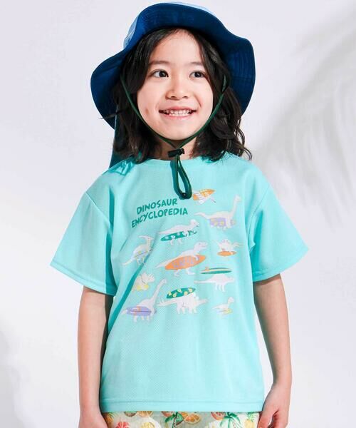SLAP SLIP / スラップ スリップ Tシャツ | 恐竜カラーチェンジメッシュ半袖Tシャツ(80~130cm)（グリーン）