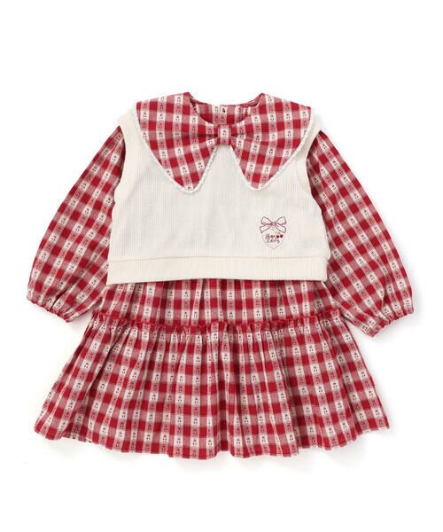 SLAP SLIP / スラップ スリップ その他トップス | 【お揃い】ビッグカラーチェックワンピース＋ベストセット(90~130cm)（レッド系）