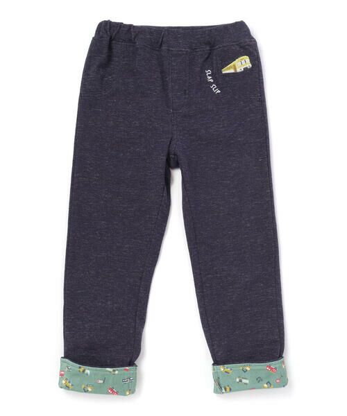 SLAP SLIP / スラップ スリップ その他パンツ | 裾折り返し総柄ポケット電車刺しゅう付きパンツ(80~130cm)（ネイビー(はたらくくるま)）
