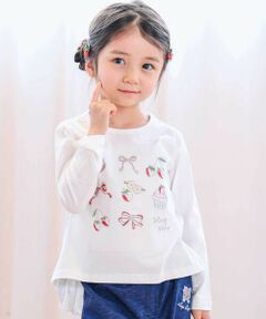 SLAP SLIP / スラップ スリップ Tシャツ | イチゴ刺しゅう裾フリル長袖Tシャツ(80~130cm)