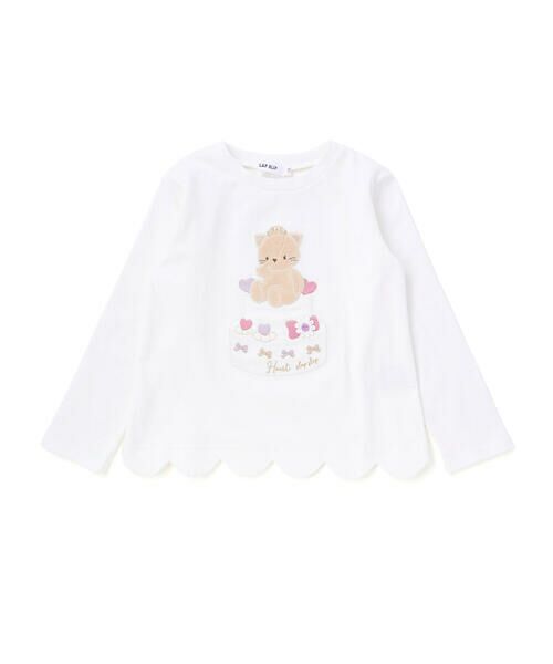 SLAP SLIP / スラップ スリップ Tシャツ | 裾スカラップウサギクマネコモチーフ長袖Tシャツ(80~130cm)(オフホワイト)