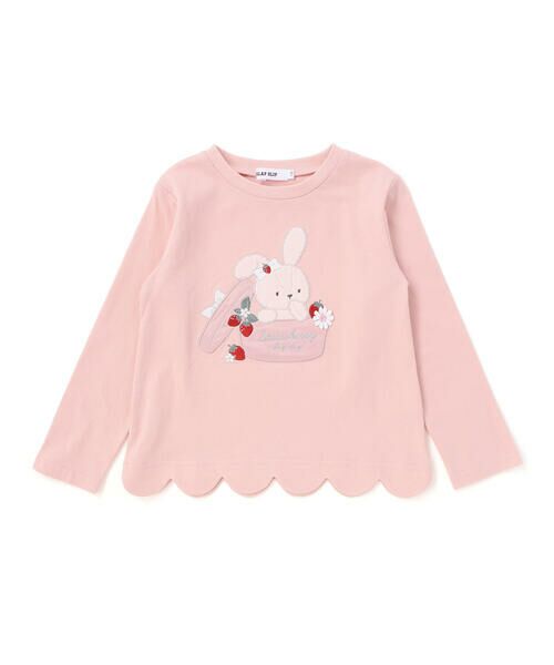 SLAP SLIP / スラップ スリップ Tシャツ | 裾スカラップウサギクマネコモチーフ長袖Tシャツ(80~130cm)(ピンク)