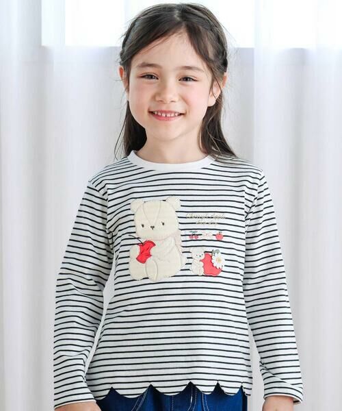 SLAP SLIP / スラップ スリップ Tシャツ | 裾スカラップウサギクマネコモチーフ長袖Tシャツ(80~130cm)(ブラック系)