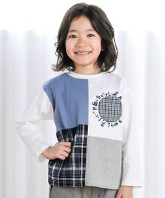 SLAP SLIP / スラップ スリップ Tシャツ | 【お揃い】モチーフ刺しゅうチェック切り替え長袖Tシャツ(80~130cm)