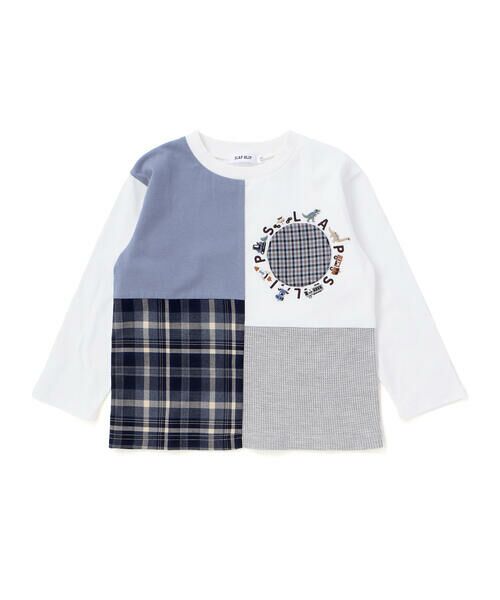 SLAP SLIP / スラップ スリップ Tシャツ | 【お揃い】モチーフ刺しゅうチェック切り替え長袖Tシャツ(80~130cm) | 詳細2