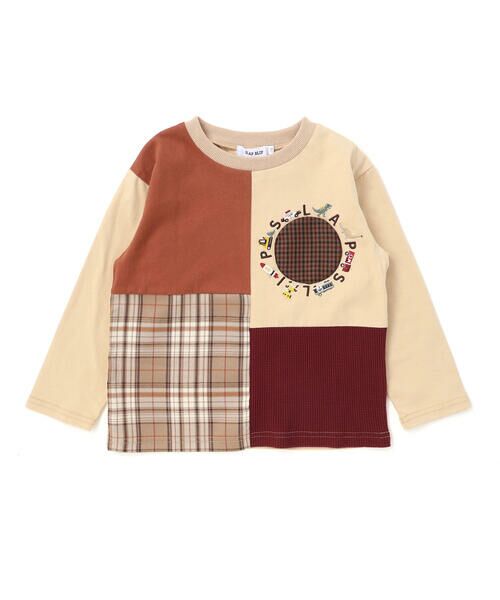SLAP SLIP / スラップ スリップ Tシャツ | 【お揃い】モチーフ刺しゅうチェック切り替え長袖Tシャツ(80~130cm) | 詳細6