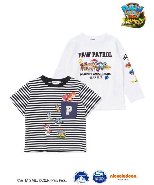 SLAP SLIP / スラップ スリップ その他トップス | 【パウ・パトロール×SLAPSLIP】ストライプ柄半袖Tシャツ＋プリント長袖Tシャツセット(90~130cm)（ブラック系）