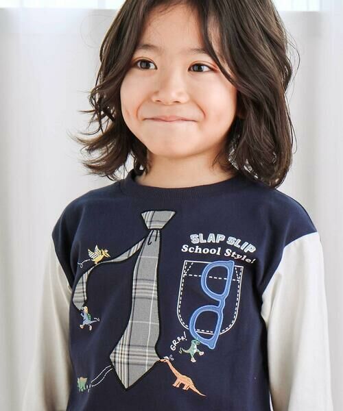 SLAP SLIP / スラップ スリップ Tシャツ | ネクタイメガネパッチ袖切り替え長袖Tシャツ(80~130cm) | 詳細3
