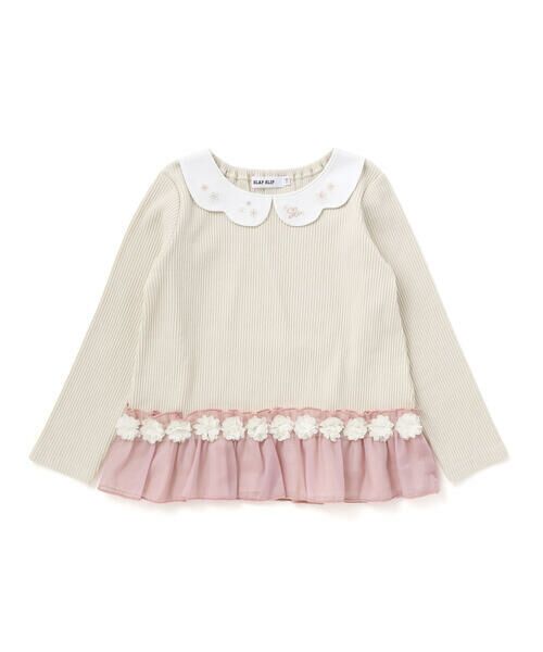 SLAP SLIP / スラップ スリップ Tシャツ | 裾フリルスパンテレコ長袖Tシャツ(80~130cm)（オフホワイト）