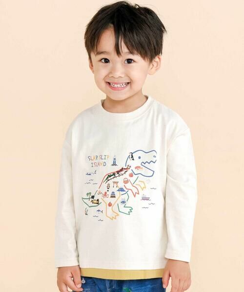 SLAP SLIP / スラップ スリップ Tシャツ | 恐竜地図長袖Tシャツ(80~130cm)（オフホワイト）
