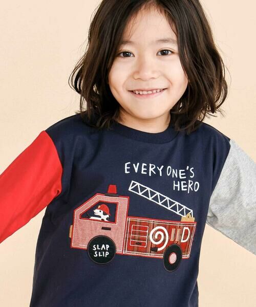 SLAP SLIP / スラップ スリップ Tシャツ | 乗り物プリント袖切り替え長袖Tシャツ(80~130cm) | 詳細5