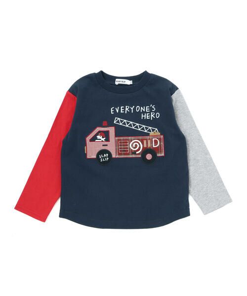SLAP SLIP / スラップ スリップ Tシャツ | 乗り物プリント袖切り替え長袖Tシャツ(80~130cm) | 詳細6