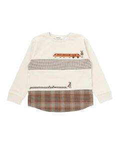 SLAP SLIP / スラップ スリップ Tシャツ | 電車モチーフチェック切り替え長袖Tシャツ(80~130cm)