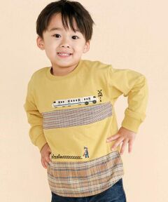 SLAP SLIP / スラップ スリップ Tシャツ | 電車モチーフチェック切り替え長袖Tシャツ(80~130cm)