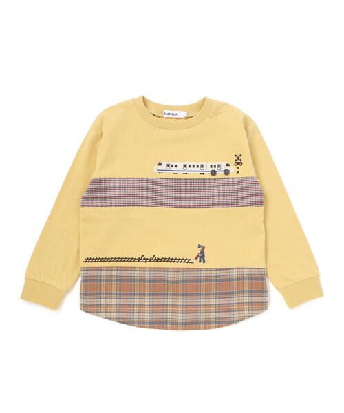 SLAP SLIP / スラップ スリップ Tシャツ | 電車モチーフチェック切り替え長袖Tシャツ(80~130cm) | 詳細7