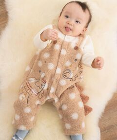 SLAP SLIP BABY / スラップ スリップ ベビー ロンパース | 恐竜刺しゅうレイヤード風ボアサロペットベビー(70~80cm)