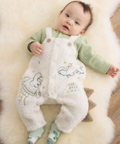 SLAP SLIP BABY / スラップ スリップ ベビー ロンパース | 恐竜刺しゅうレイヤード風ボアサロペットベビー(70~80cm)