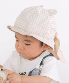 SLAP SLIP BABY / スラップ スリップ ベビー ベビー・キッズグッズ | 【お揃い/UVカット】ドットストライプチェッククマさん日よけ付きハットベビー(46~48cm)