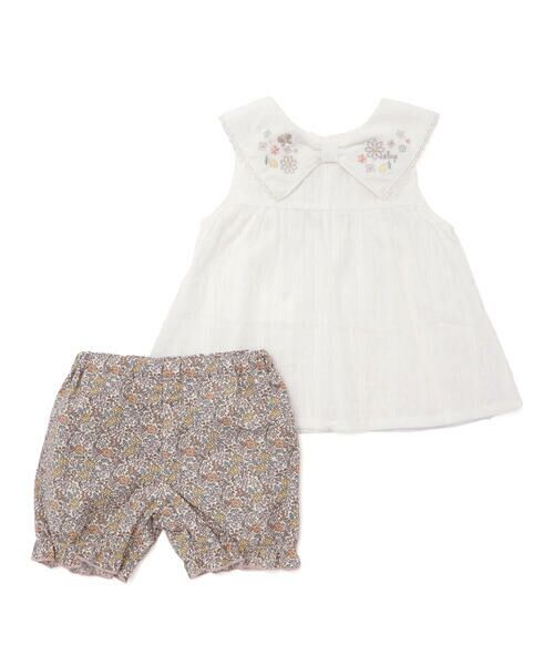 SLAP SLIP BABY / スラップ スリップ ベビー ベビー・キッズウエア | 花刺しゅうリボン襟チュニック+花柄ブルマセットアップベビー(70~80cm) | 詳細1
