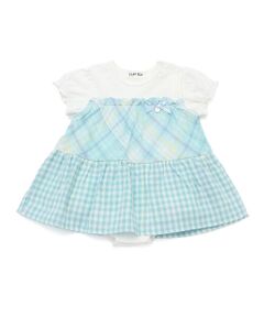 SLAP SLIP BABY / スラップ スリップ ベビー ロンパース | 【お揃い】リボン付きダブルガーゼチェックティアード切り替えドッキングロンパースベビー(60~80cm)