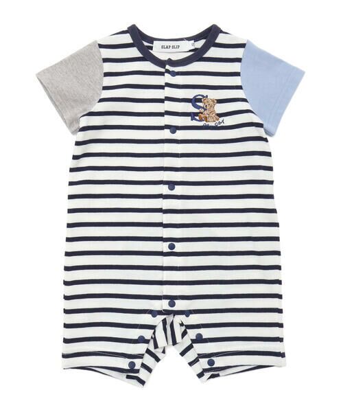 SLAP SLIP BABY/スラップ スリップ ベビー おしりクマさんボーダー切り替えロンパースベビー(60~80cm) ネイビー系 60cm SLAP SLIP BABY/スラップ スリップ ベビー おしりクマさんボーダー切り替えロンパースベビー(60~80cm) ネイビー系 60cm