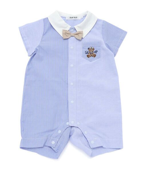 SLAP SLIP BABY / スラップ スリップ ベビー ロンパース | リボンタイ付きシャツ風ストライプ切り替えロンパースベビー(70~80cm) | 詳細1
