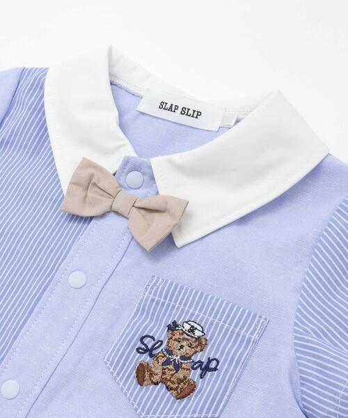 リボンタイ付きシャツ風ストライプ切り替えロンパースベビー(70