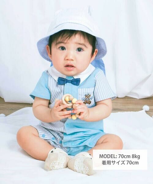 SLAP SLIP BABY / スラップ スリップ ベビー ロンパース | リボンタイ付きシャツ風ストライプ切り替えロンパースベビー(70~80cm) | 詳細11