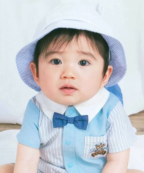 SLAP SLIP BABY / スラップ スリップ ベビー ロンパース | リボンタイ付きシャツ風ストライプ切り替えロンパースベビー(70~80cm) | 詳細12