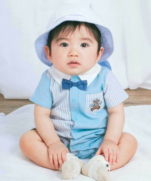 SLAP SLIP BABY / スラップ スリップ ベビー ロンパース | リボンタイ付きシャツ風ストライプ切り替えロンパースベビー(70~80cm) | 詳細13