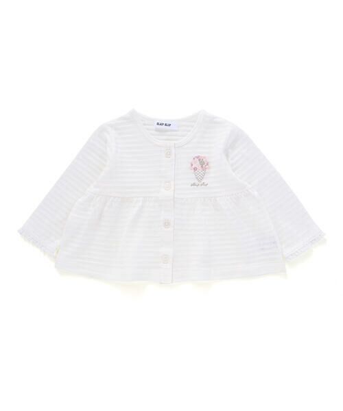 SLAP SLIP BABY / スラップ スリップ ベビー ベビー・キッズウエア | 袖レース胸刺しゅう切り替え針抜きボーダーカーディガンベビー(70~80cm) | 詳細1