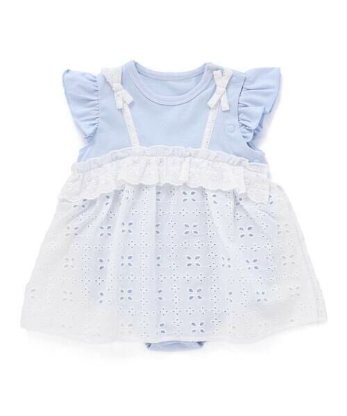 SLAP SLIP BABY/スラップ スリップ ベビー 肩リボンお花レース切り替えロンパースベビー(70~80cm) ホワイト×ブルー 80cm SLAP SLIP BABY/スラップ スリップ ベビー 肩リボンお花レース切り替えロンパースベビー(70~80cm) ホワイト×ブルー 80cm